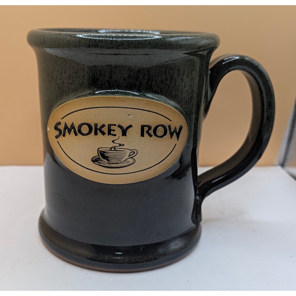 Sunset Hill Stoneware Smokey Row Coffee Co Mug Green Black Glaze Made in USA